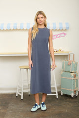 Navy Side Slit Midi Tank Dress