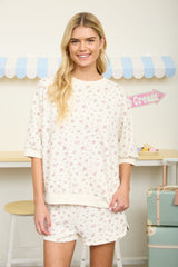 Ivory Floral Short Sleeve Pullover Maternity Top