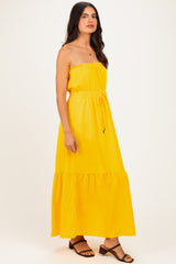 Sunflower Strapless Cinched Waist Tie Maxi Dress