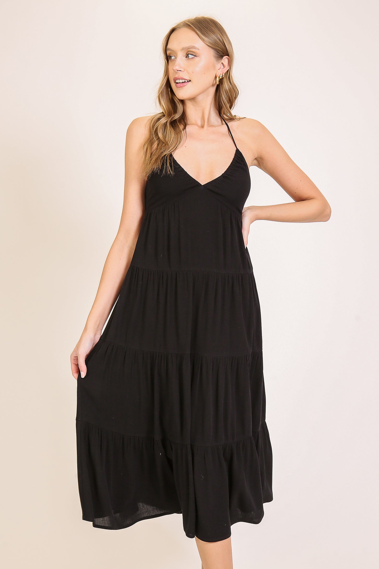 Black Halter Cutout Midi Dress