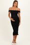 Black Ruched Mesh Off Shoulder Maternity Midi Dress