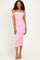 Baby Pink Ruched Mesh Off Shoulder Midi Dress