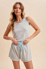 Heather Grey Striped Solid Trim Tank Short Maternity Set