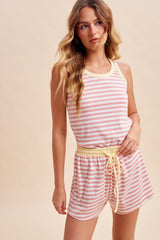 Blush Striped Solid Trim Tank Short Maternity Set