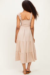 Natural Smocked Tiered Ruffle Detail Dress