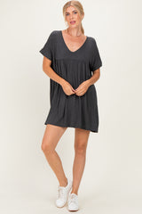 Charcoal V-Neck Basic Dress