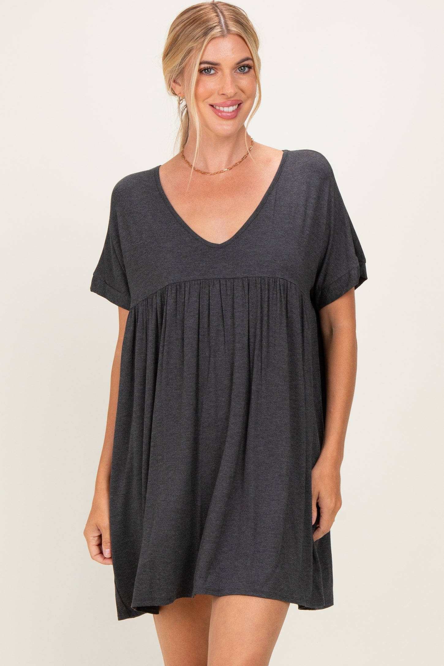 Charcoal V-Neck Basic Dress