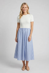 Ivory Blue Colorblock Striped Skirt Maternity Dress