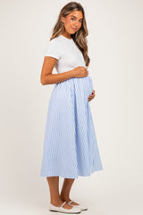 Ivory Blue Colorblock Striped Skirt Maternity Dress