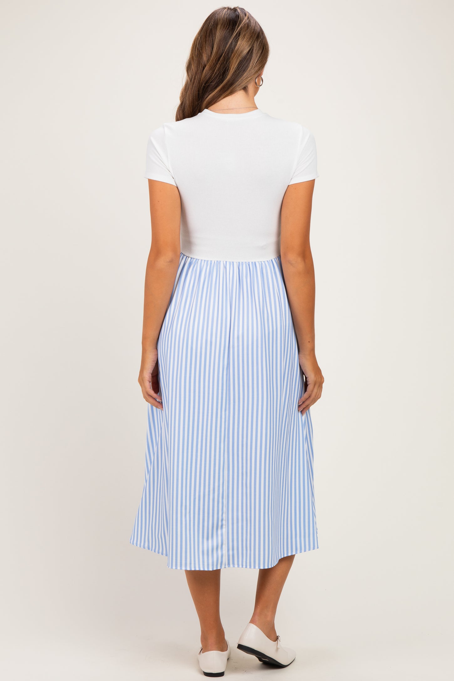 Ivory Blue Colorblock Striped Skirt Maternity Dress