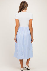 Ivory Blue Colorblock Striped Skirt Maternity Dress