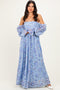 Blue Off Shoulder Long Sleeve Maxi Dress