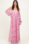 Pink Off Shoulder Long Sleeve Maxi Dress