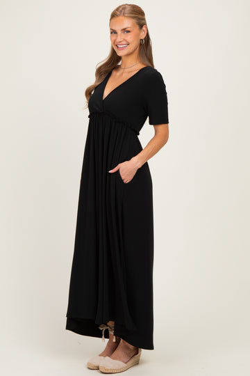 Black Short Sleeve V-Neck Maxi Dress