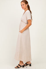 Oatmeal Short Sleeve V-Neck Maxi Dress