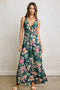 Deep Teal Floral Front Knot Open Back Maxi Dress