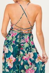 Deep Teal Floral Front Knot Open Back Maternity Maxi Dress