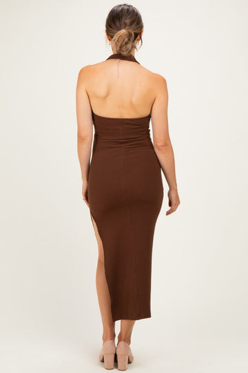 Hazel Knit Halter Gold Ring Maternity Maxi Dress