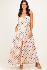 Cream/ Navy Polka Dot Sleeveless Maxi Dress