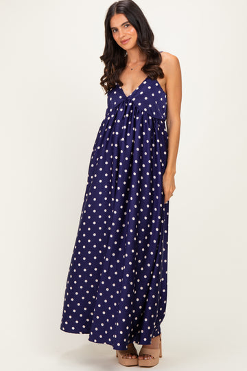 Navy/ Cream Polka Dot Sleeveless Maxi Dress