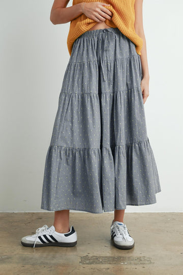 Black Printed Tiered Maxi Skirt