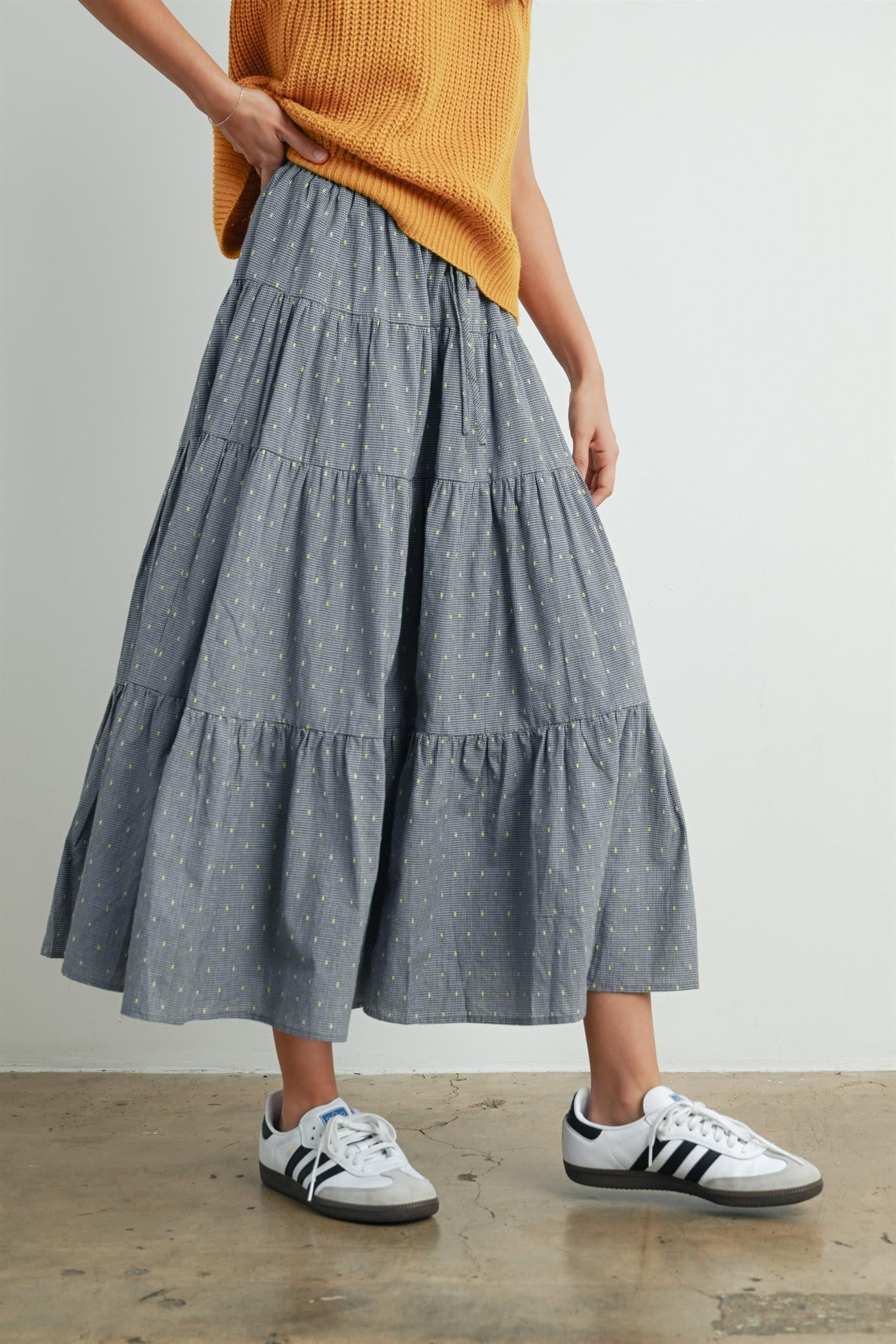 Black Printed Tiered Maxi Skirt