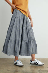 Black Printed Tiered Maxi Skirt