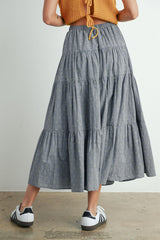 Black Printed Tiered Maxi Skirt