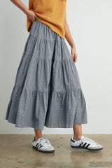 Black Printed Tiered Maxi Skirt