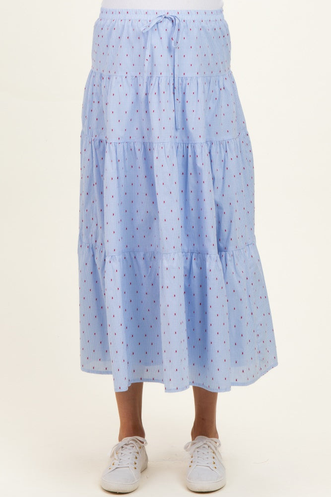 Light Blue Printed Tiered Maternity Maxi Skirt