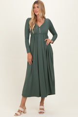 Olive Ribbed Knit Long Sleeve Maternity Maxi Dress