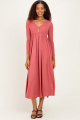 Mauve Ribbed Knit Long Sleeve Maxi Dress