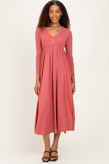 Mauve Ribbed Knit Long Sleeve Maxi Dress