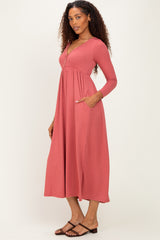 Mauve Ribbed Knit Long Sleeve Maxi Dress