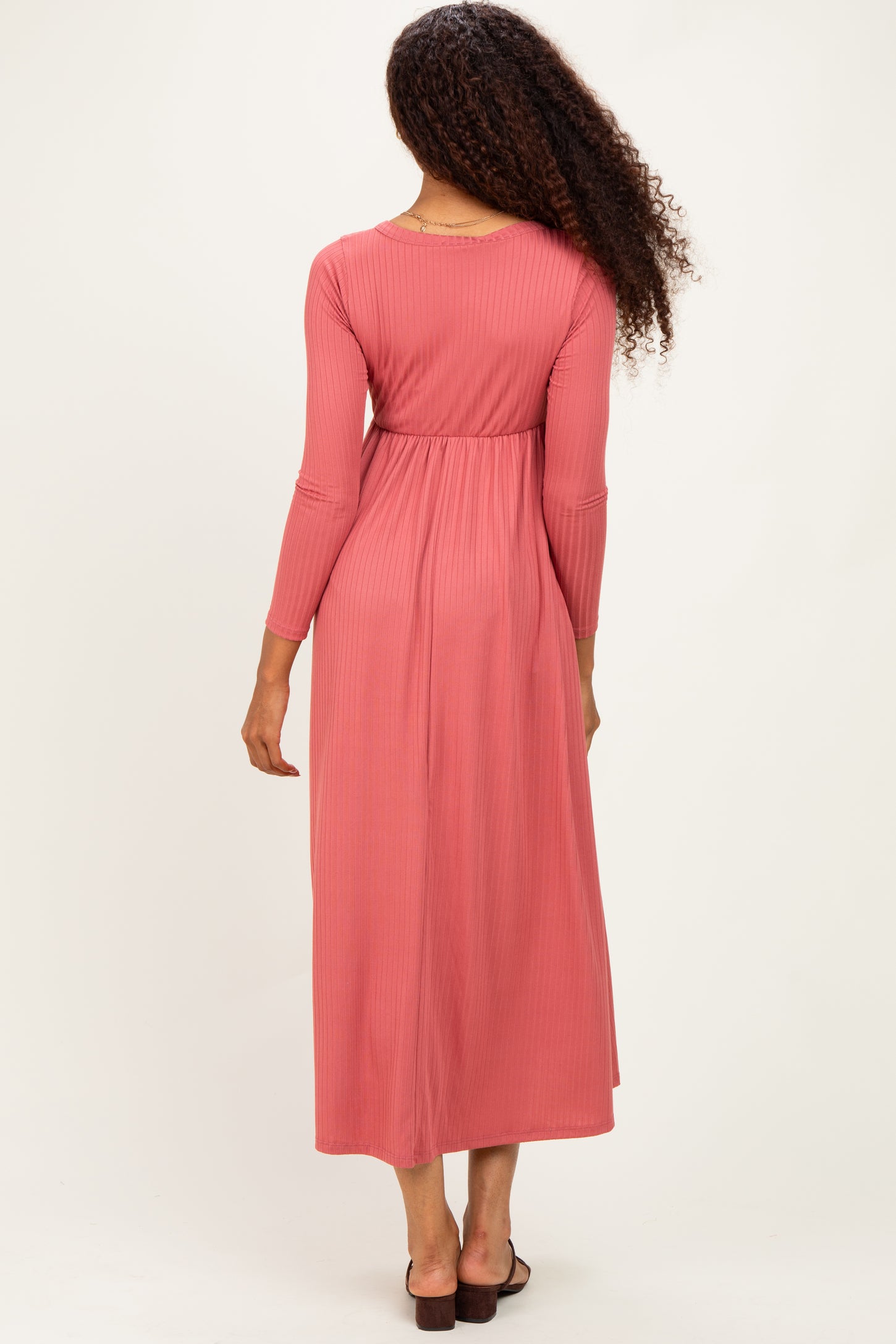 Mauve Ribbed Knit Long Sleeve Maxi Dress