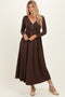 Brown Ribbed Knit Long Sleeve Maxi Dress