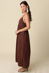 Brown Linen Blend Sleeveless Maxi Dress