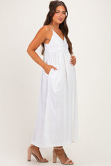 Off White Linen Blend Sleeveless Maternity Maxi Dress