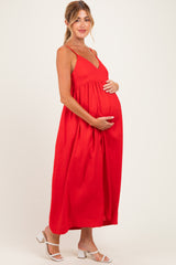 Red Linen Blend Sleeveless Maternity Maxi Dress