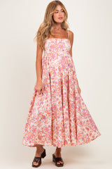 Cream Apricot Floral Sleeveless Maternity Maxi Dress