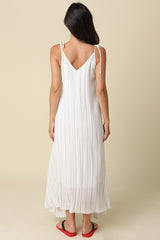 White Blue Striped Shoulder Tie Maxi Dress