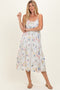 Ivory Floral Flutter Sleeve Smocked Midi Dress