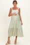 Sage Striped Floral Shoulder Tie Maternity Midi Dress