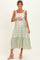Sage Striped Floral Shoulder Tie Maternity Midi Dress