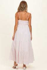 Pink Striped Empire Waist Tiered Maternity Midi Dress