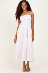 Pink  Striped Empire Waist Tiered Midi Dress