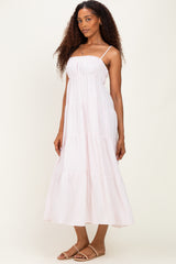 Pink  Striped Empire Waist Tiered Midi Dress