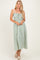Olive Striped Front Tie Cutout Ruffle Midi Dress