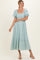Sage Smocked Puff Sleeve Ruffle Trim Midi Dress