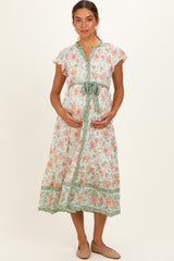 Olive Contrast Floral Maternity Shirt Dress